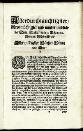 Allerdurchlauchtigster / Großmächtigster und unüberwindlichster Röm. Käyser ...