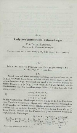 XIV. Analytisch-geometrische Untersuchungen.