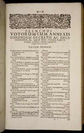 Elenchus Votorum Cum Annexis [...]