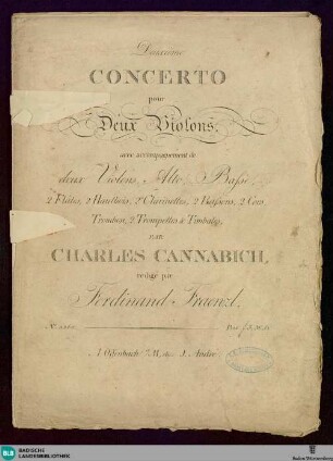 Deuxième CONCERTO pour Deux Violons, avec accompagnement de deux Violons, Alto, Basse, 2 Flûtes, 2 Hautbois, 2 Clarinettes, 2 Bassons, 2 Cors, Trombon, 2 Trompettes & Timbales