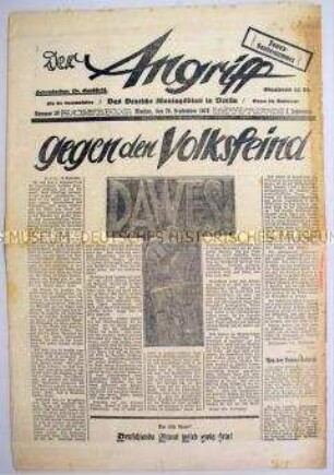 Berliner NS-Wochenzeitung "Der Angriff" zu den Auswirkungen des Dawes-Planes auf das deutsche Volk