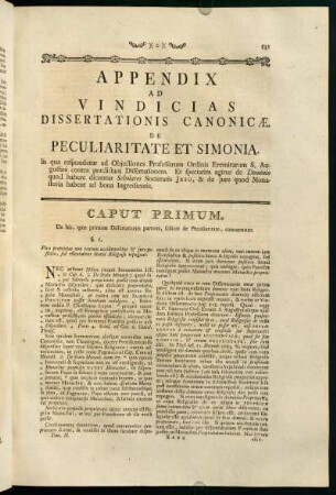 531-546, Appendix ad Vindicias Dissertationis Canonicae. De Peculiaritate et Simonia.