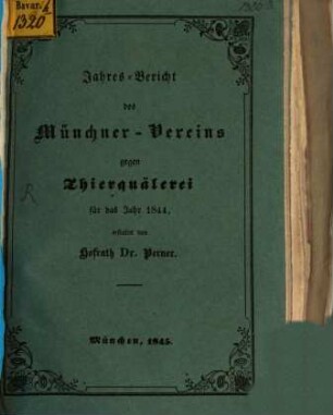 Jahresbericht des Münchner Vereins gegen Thierquälerei, 1844 (1845)