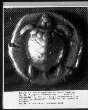 Silber-Stater: Vorderseite: Seeschildkröte (Rückseite: fünftgeteiltes Quadratum incusum)