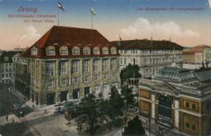 Leipzig: Mitteldeutsche Privatbank mit Neuer Börse (im Hintergrund der Hauptbahnhof)