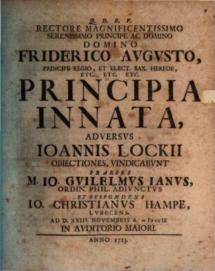 Principia innata : adversus Ioannis Lockii obiectiones