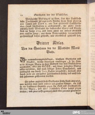 Dritter Absatz. Von den Gutthaten bey der Wallfahrt Mariä Buche
