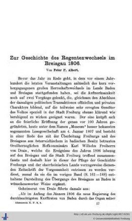 Zur Geschichte des Regentenwechsels im Breisgau 1806.