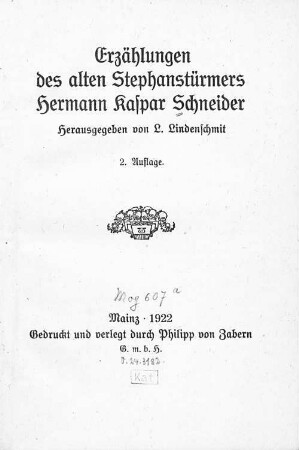 Erzählungen des alten Stephanstürmers Hermann Kaspar Schneider