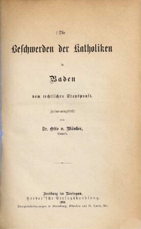 Die Beschwerden der Katholiken in Baden vom rechtlichen Standpunkt