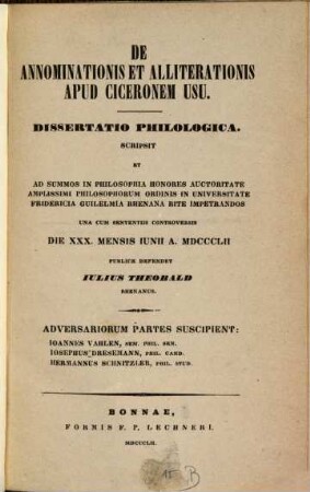 De annominationis et alliterationis apud Ciceronem usu : dissertatio philologica