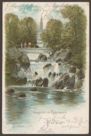 Ansichtskarte "Wasserfall im Victoriapark", koloriert