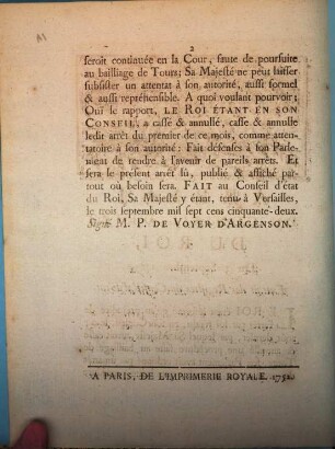Arrest du Conseil d'État du Roi, du 3 Septembre 1752 : extrait des registres du Conseil d'État ; ["Le Roi étan informé qu'au préjudice de l'arrêt par lui rendu, en son Conseil, le 23 août dernier ..."]