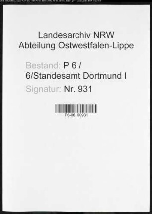 Sterberegister Standesamt Dortmund-Mitte I