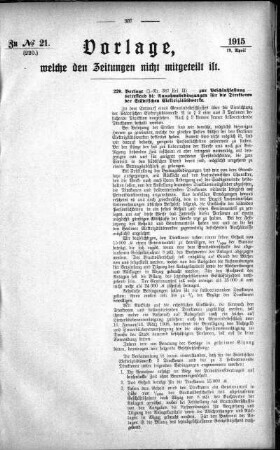 Anlage: zu No.21 (220), Vorlage, welche den Zeitungen nicht mitgeteilt ist