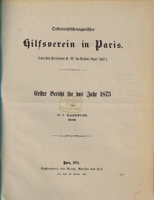 Bericht. 1. 1873 (1874)