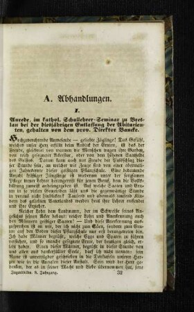 Anrede, im kathol. Schullehrer-Seminar zu Breslau bei der diesjährigen Entlassung der Abiturienten