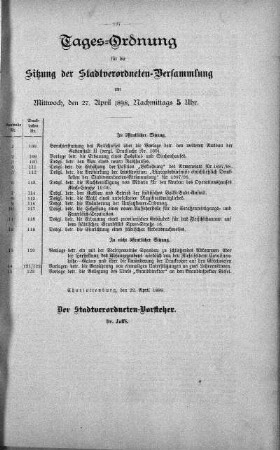Tages-Ordnung, 27. April 1898