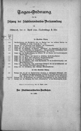 Tages-Ordnung, 27. April 1898