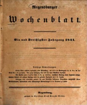 Regensburger Wochenblatt. 31, 31. 1841