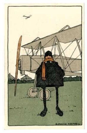 Postkarten mit Flieger-Karikaturen: (Vor dem Start - Jagdflieger) (mit Zensurvermerk 27.12.1917, Nr. 3720c)