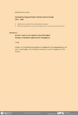 Exzerpte zur Geschichte niedersorbischer Gesangbücher