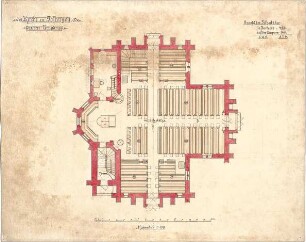 Dolmetsch, Heinrich; Ulm - Söflingen; Christuskirche mit Pfarrhaus - Grundriss EG