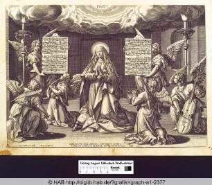 Die kniende Maria, umgeben von vier musizierenden Engeln