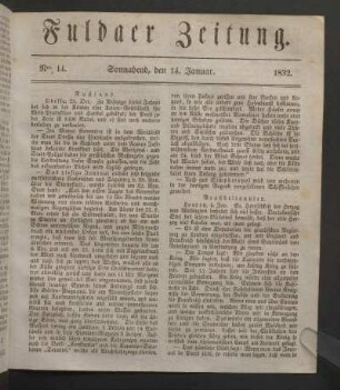 Sonnabend, den 14. Januar. 1832