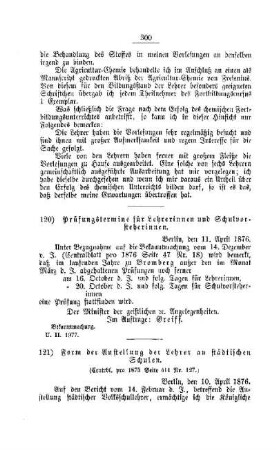 Prüfungstermine für Lehrerinnen und Schulvorsteherinnen : [IV. Seminarien, Bildung der Lehrer und deren persönliche Verhältnisse]