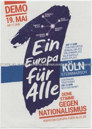 Flyer zu einem Sternmarsch in Köln im Rahmen einer bundesweiten Demonstration gegen Nationalismus im Vorfeld der Europawahlen