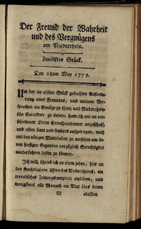 Zwölftes Stück. Den 28ten May 1773.