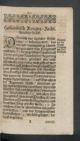 Holländisch Krieges-Recht.