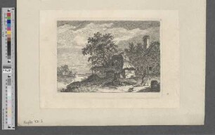 [Reetgedeckte Bauernkate am Flussufer]