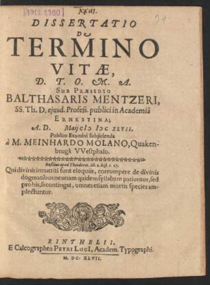 Dissertatio De Termino Vitae