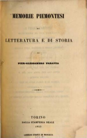 Memorie Piemontesi di letteratura e di storia