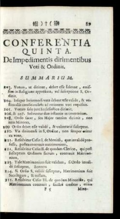 Conferentia Quinta. De Impedimentis dirimentibus Voti & Ordinis