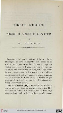Sér. 3: Nouvelles inscriptions de Thimgad, de Lambèse et de Marcouna