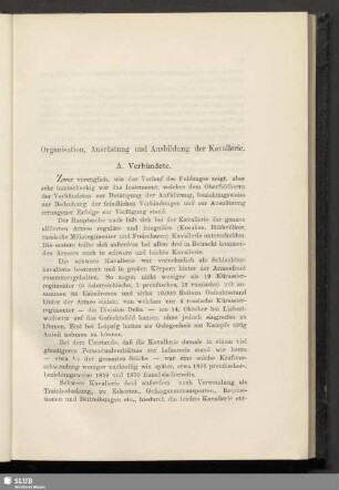 Organisation, Ausrüstung und Ausbildung der Kavallerie