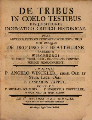 De tribus in coelo testibus disquisitiones dogmat. crit. historicae