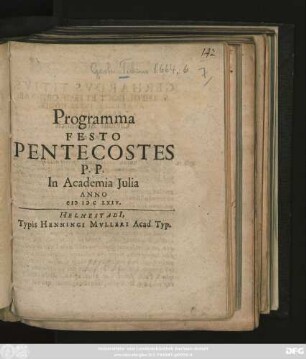 Programma Festo Pentecostes : P.P. In Academia Iulia Anno MDCLXIV.