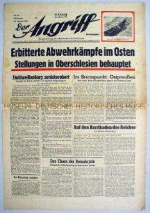 Tageszeitung "Der Angriff" u.a. zu den Kämpfen in Oberschlesien und Ostpreußen