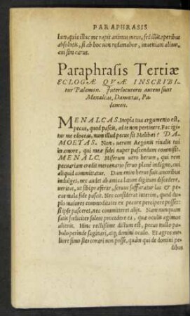 Paraphrasis Tertiae Eclogae Quae Inscribitur Palaemon ...