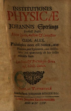 Institutiones physicae Johannis Sperlings
