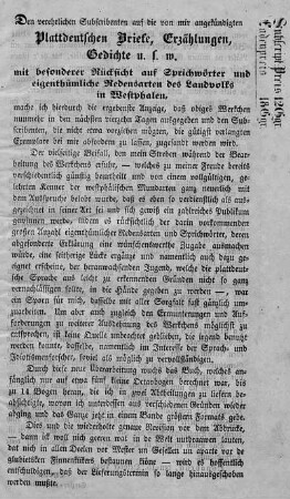 Hinweise für "Den verehrlichen Subscribenten" (15. Okt. 1845)