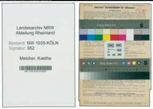 Entnazifizierung Kaethe Melcher , geb. 25.11.1905 (Kaufmaennischer Angestellter)