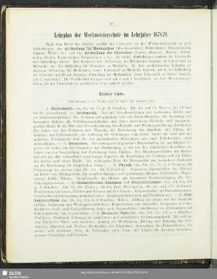Lehrplan der Werkmeisterschule im Lehrjahre 1878/79
