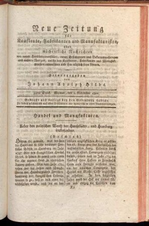 44tes Stück. Weimar, den 1. November 1800.