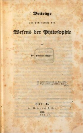 Beiträge zur Erkenntniß des Wesens der Philosophie
