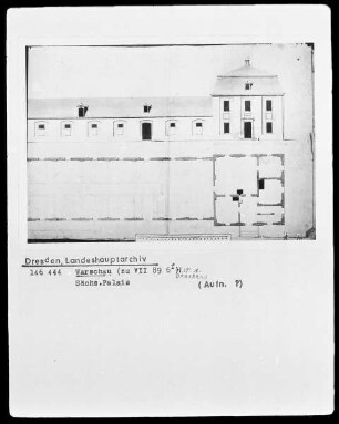 Warschau, Sächsisches Palais, Fassadenaufriß und Grundriß